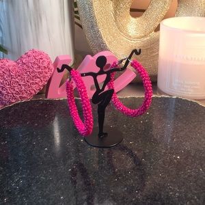 Pink Beaded Hoop Earrings